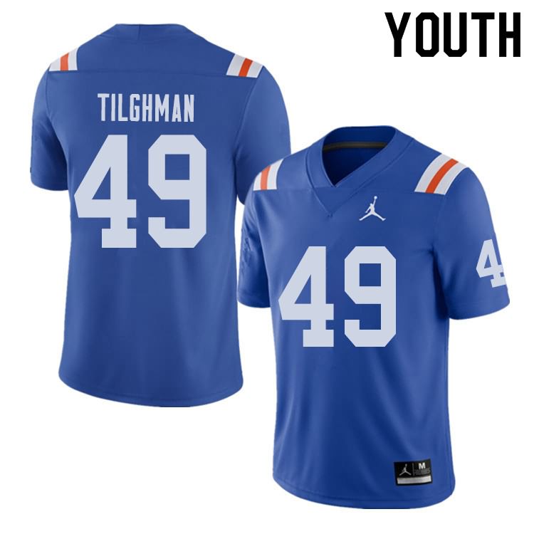 Youth NCAA Florida Gators Jacob Tilghman #49 Stitched Authentic Alternate Jordan Brand Royal Throwback College Football Jersey PDB6865JN